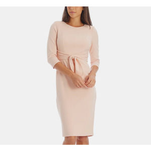 Adrianna Papell Dress 6 Pink Waist Tie Knit 3/4 Sleeve Knee Length Stretch Slit